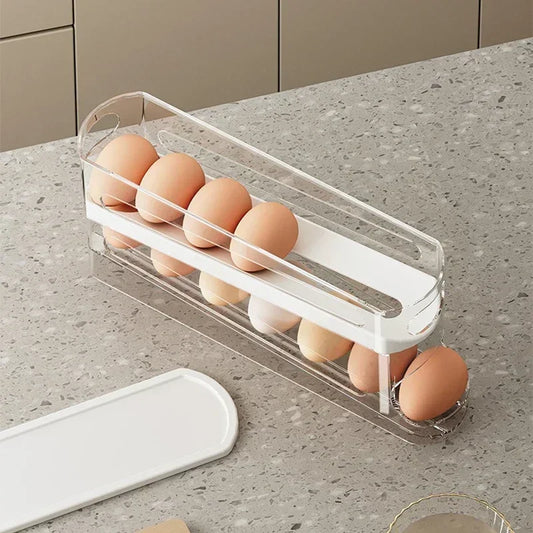 Rolling Egg Storage Box — Stackable Fridge Dispenser