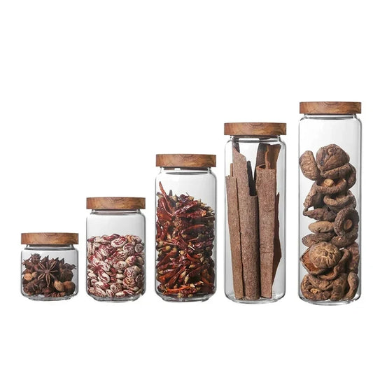 Glass Kitchen Canisters with Wood Lids — Airtight Storage Jars