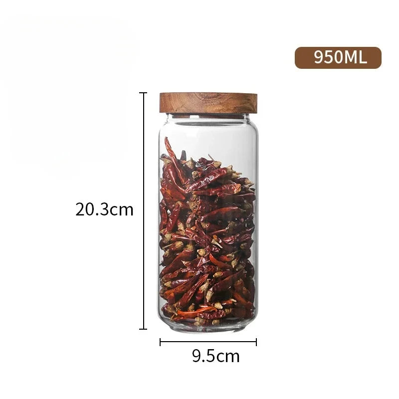 Glass Kitchen Canisters with Wood Lids — Airtight Storage Jars