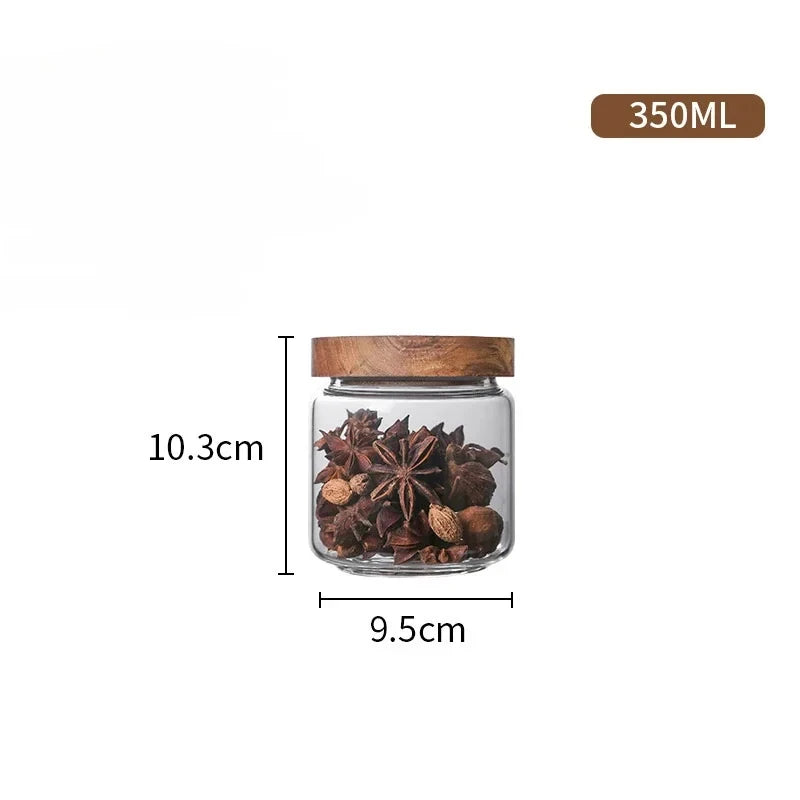 Glass Kitchen Canisters with Wood Lids — Airtight Storage Jars