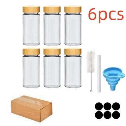 Glass Spice Jars with Bamboo Lids — Minimalist Storage Set