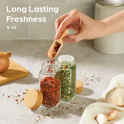 Glass Spice Jars with Bamboo Lids — Minimalist Storage Set
