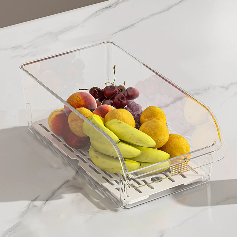 Clear Stackable Fridge Storage Bins — Fruit & Drink Organizer