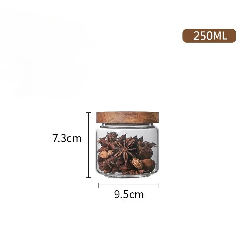 Glass Kitchen Canisters with Wood Lids — Airtight Storage Jars