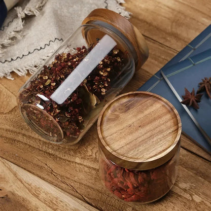 Glass Kitchen Canisters with Wood Lids — Airtight Storage Jars