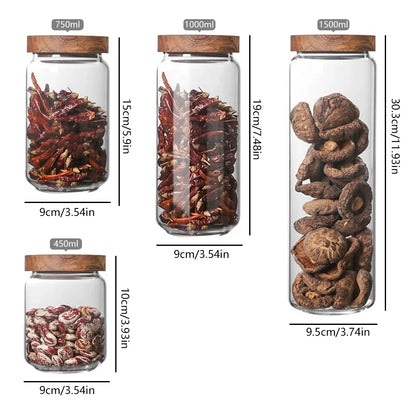 Glass Kitchen Canisters with Wood Lids — Airtight Storage Jars