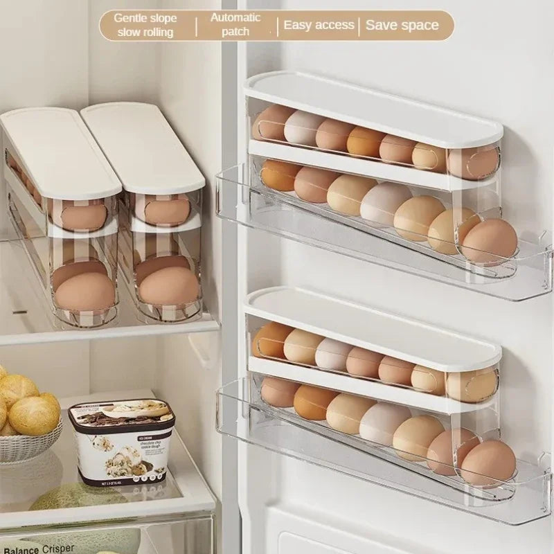 Rolling Egg Storage Box — Stackable Fridge Dispenser