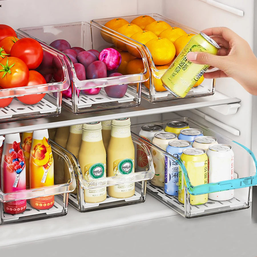 Clear Stackable Fridge Storage Bins — Fruit & Drink Organizer
