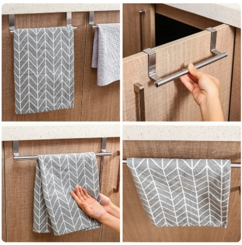 Over-The-Door Stainless Steel Towel Rack – Minimalist Hanging Organizer