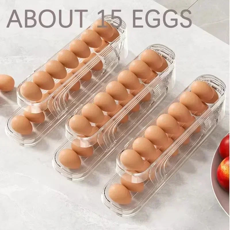 Rolling Egg Storage Box — Stackable Fridge Dispenser