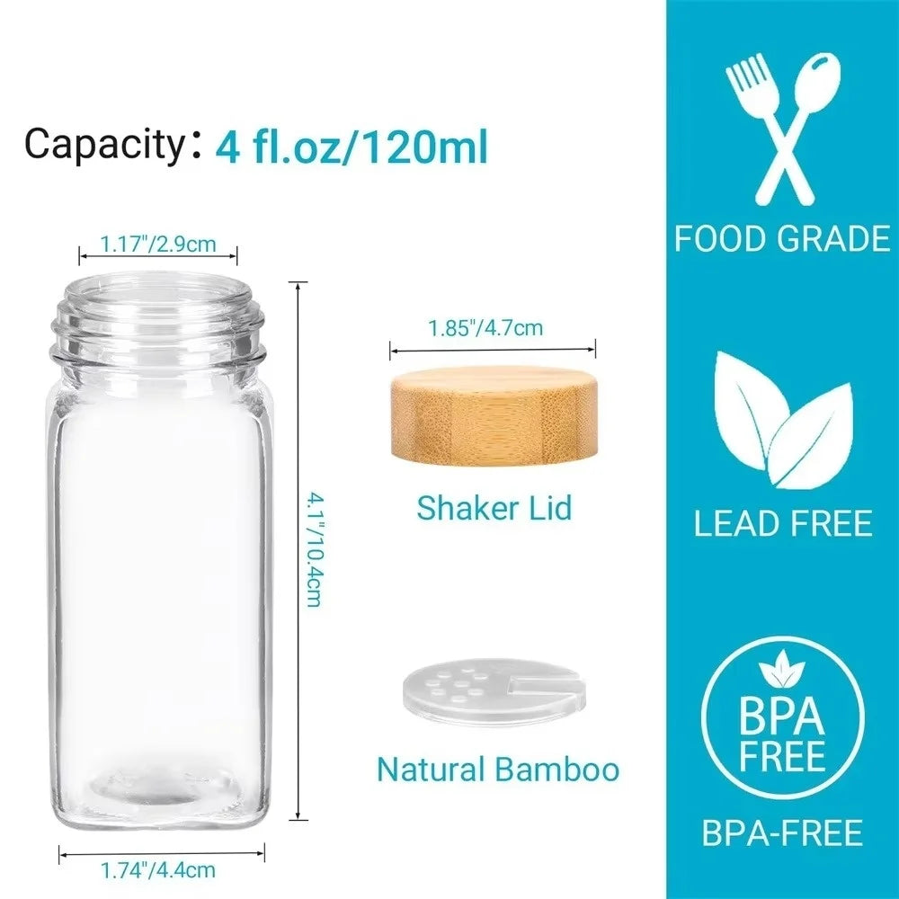 Glass Spice Jars with Bamboo Lids — Minimalist Storage Set
