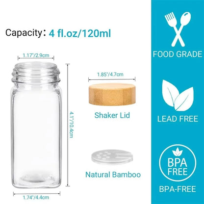 Glass Spice Jars with Bamboo Lids — Minimalist Storage Set
