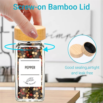Glass Spice Jars with Bamboo Lids — Minimalist Storage Set