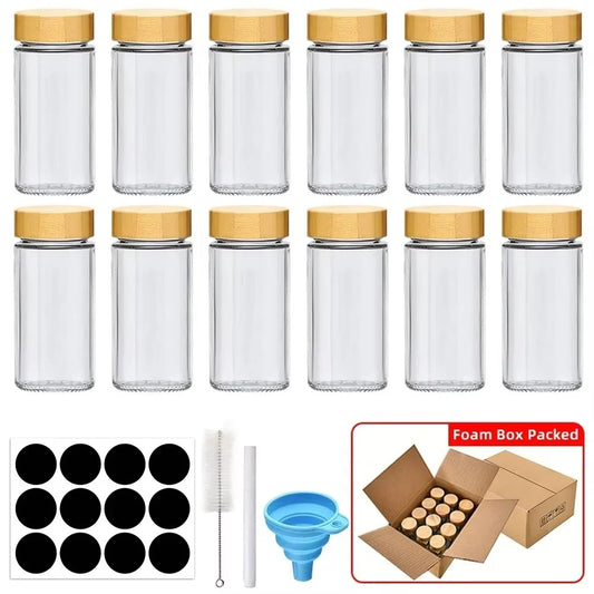 Glass Spice Jars with Bamboo Lids — Minimalist Storage Set