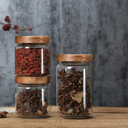 Glass Kitchen Canisters with Wood Lids — Airtight Storage Jars
