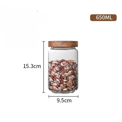 Glass Kitchen Canisters with Wood Lids — Airtight Storage Jars
