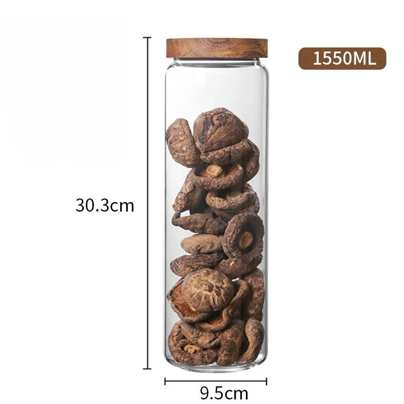 Glass Kitchen Canisters with Wood Lids — Airtight Storage Jars